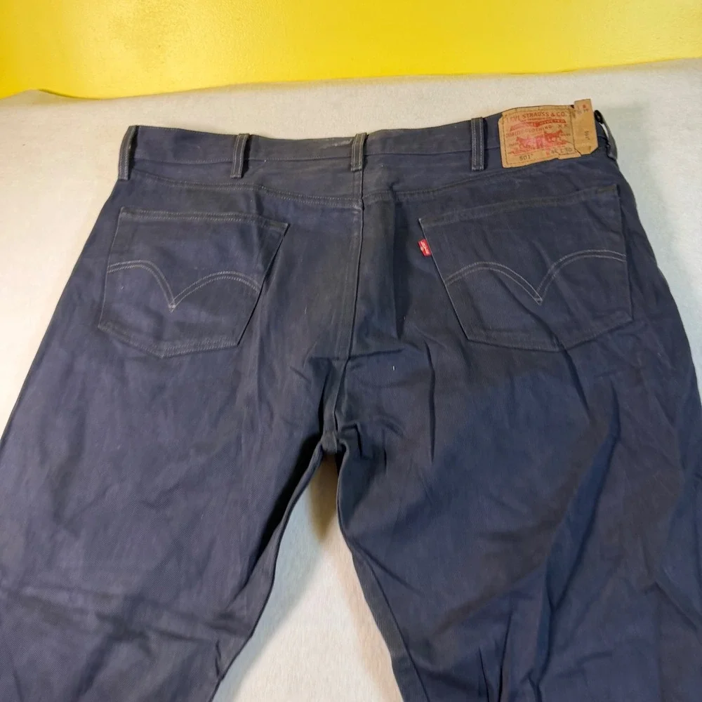 Levis 501 Original Fit Jeans Navy Blue Denim Button Fly Mens 44x30